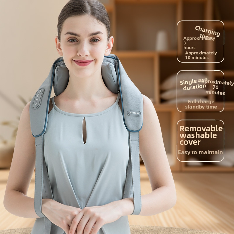 Масажор за врата и рамена — месене с 6 глави, топъл компрес и инфрачервена терапия, USB захранване (OS-1219)