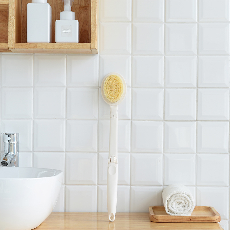 Hosszú nyelű fürdőecset puha nylon sörtékkel, pumice exfoliáló kő és szivacs — cserélhető fej a hátsó tisztításhoz