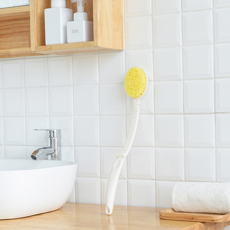 Hosszú nyelű fürdőecset puha nylon sörtékkel, pumice exfoliáló kő és szivacs — cserélhető fej a hátsó tisztításhoz