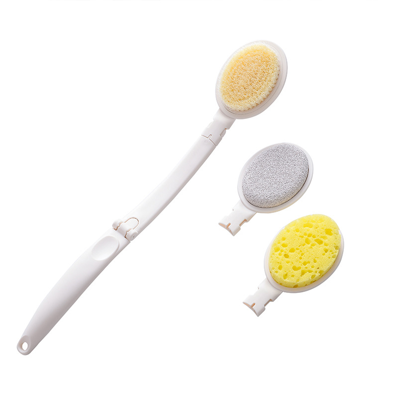 Hosszú nyelű fürdőecset puha nylon sörtékkel, pumice exfoliáló kő és szivacs — cserélhető fej a hátsó tisztításhoz
