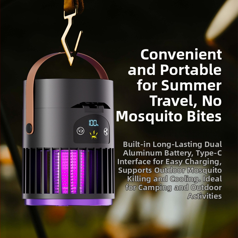 Десктоп вентилатор с уловител на комари, 2-в-1 за къмпинг на открито, вградена батерия 2000–4000 mAh, 5V/5W, безчетков мотор, 5 лопатки