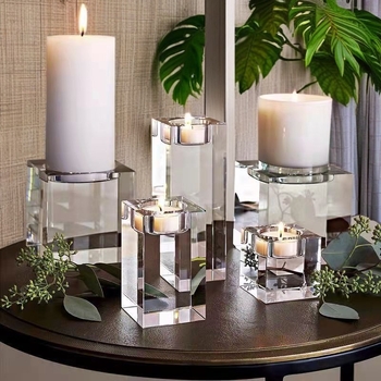 K9 kristály gyertyatartó – geometrikus forma, modern minimalista stílus, Golden Fruit márka, karton csomagolás