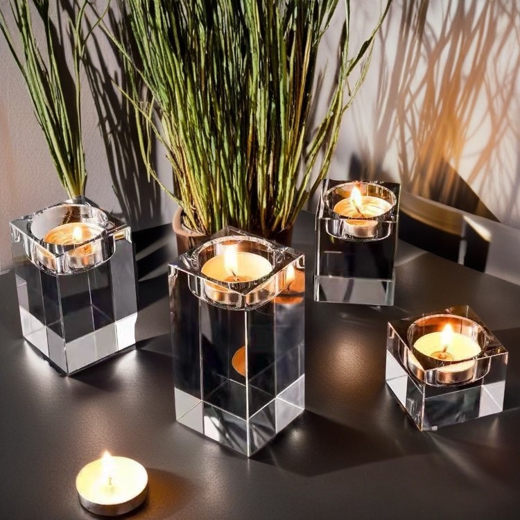 K9 kristály gyertyatartó – geometrikus forma, modern minimalista stílus, Golden Fruit márka, karton csomagolás