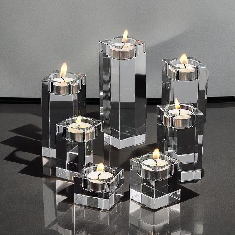 K9 kristály gyertyatartó – geometrikus forma, modern minimalista stílus, Golden Fruit márka, karton csomagolás