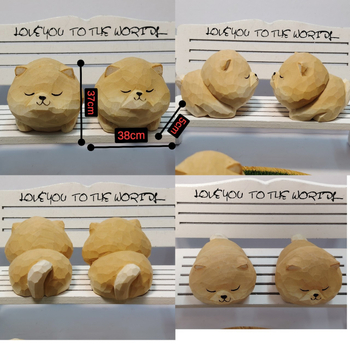 Σετ ξύλινων φιγούρων γάτας και σκύλου – γλυπτά με cartoon στυλ, χαραγμένα, Basswood, διακοσμητικό γραφείου για δώρο