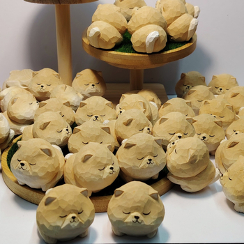 Σετ ξύλινων φιγούρων γάτας και σκύλου – γλυπτά με cartoon στυλ, χαραγμένα, Basswood, διακοσμητικό γραφείου για δώρο