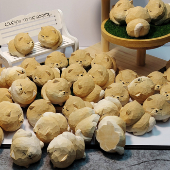 Σετ ξύλινων φιγούρων γάτας και σκύλου – γλυπτά με cartoon στυλ, χαραγμένα, Basswood, διακοσμητικό γραφείου για δώρο