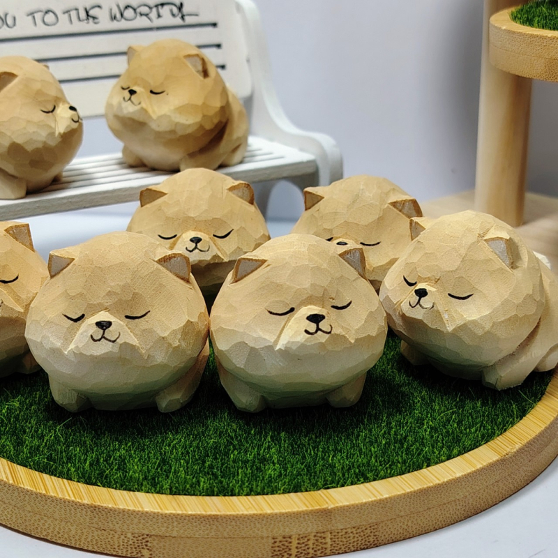 Σετ ξύλινων φιγούρων γάτας και σκύλου – γλυπτά με cartoon στυλ, χαραγμένα, Basswood, διακοσμητικό γραφείου για δώρο