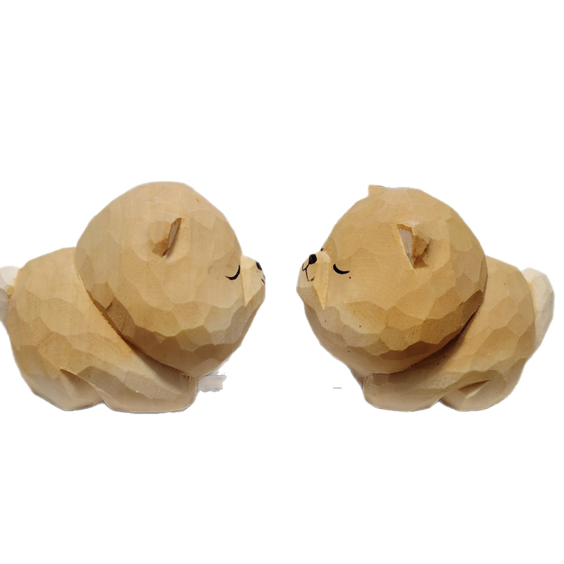 Σετ ξύλινων φιγούρων γάτας και σκύλου – γλυπτά με cartoon στυλ, χαραγμένα, Basswood, διακοσμητικό γραφείου για δώρο