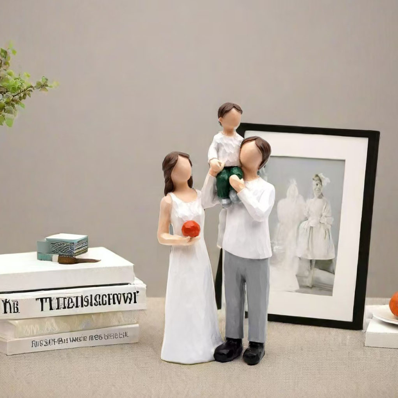 Gyantából készült figurakészlet – apa és lánya, macska anya és fia, kosárlabda sorozat, modern minimál stílus