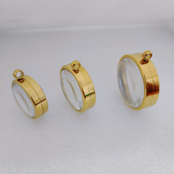 Geometrinis pakabukas iš nerūdijančio plieno su skaidria išgaubta kapsule mineralinėms kristalams, elektroplatinavimas, neblunka