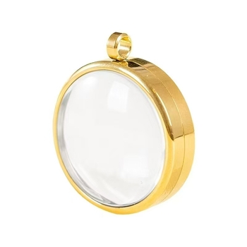 Geometrinis pakabukas iš nerūdijančio plieno su skaidria išgaubta kapsule mineralinėms kristalams, elektroplatinavimas, neblunka