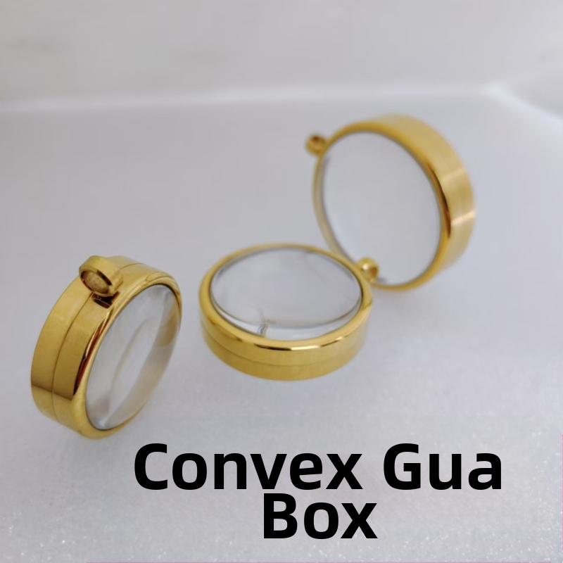 Geometrinis pakabukas iš nerūdijančio plieno su skaidria išgaubta kapsule mineralinėms kristalams, elektroplatinavimas, neblunka