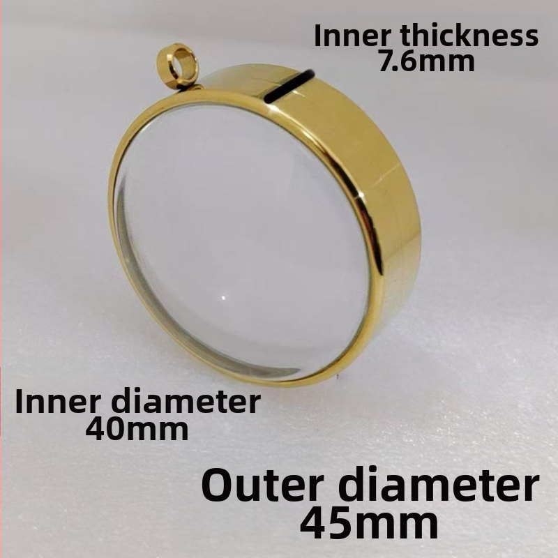 Geometrinis pakabukas iš nerūdijančio plieno su skaidria išgaubta kapsule mineralinėms kristalams, elektroplatinavimas, neblunka