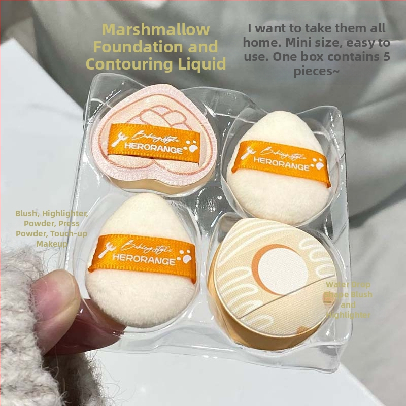 HERORANGE 5-бр. комплект пухчета за пудра с хидрофилен полиуретан – флокирани капковидни гъбички, нежни към кожата, за суха и мокра пудра