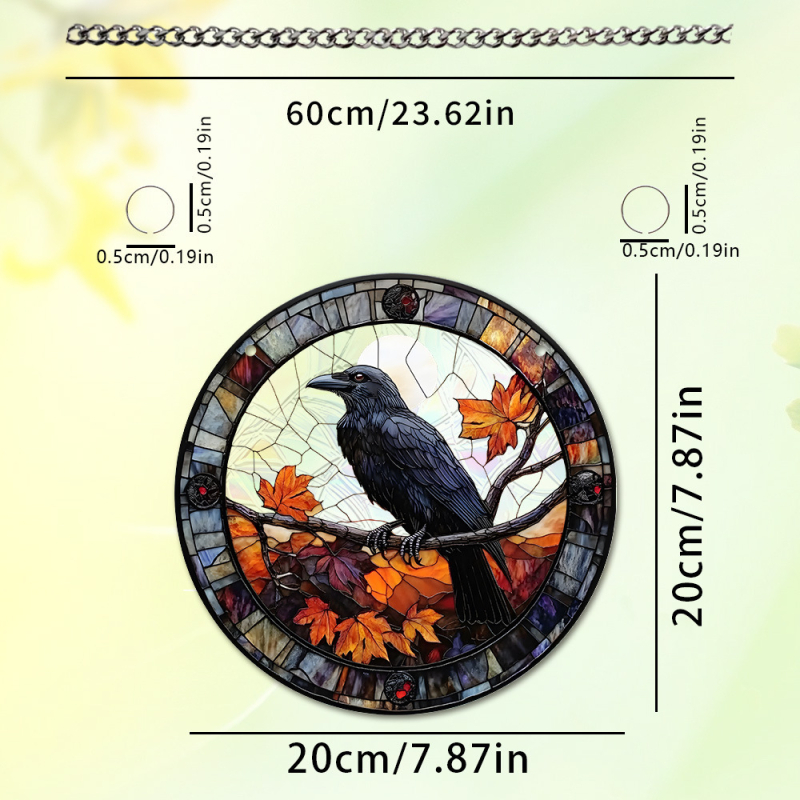 Κρεμαστό διακοσμητικό παραθύρου για το Χάλοουϊν σε σχήμα φεγγαριού με μάγισσα και κοράκι, ακρυλικό 2D με εκτύπωση στην επιφάνειά του