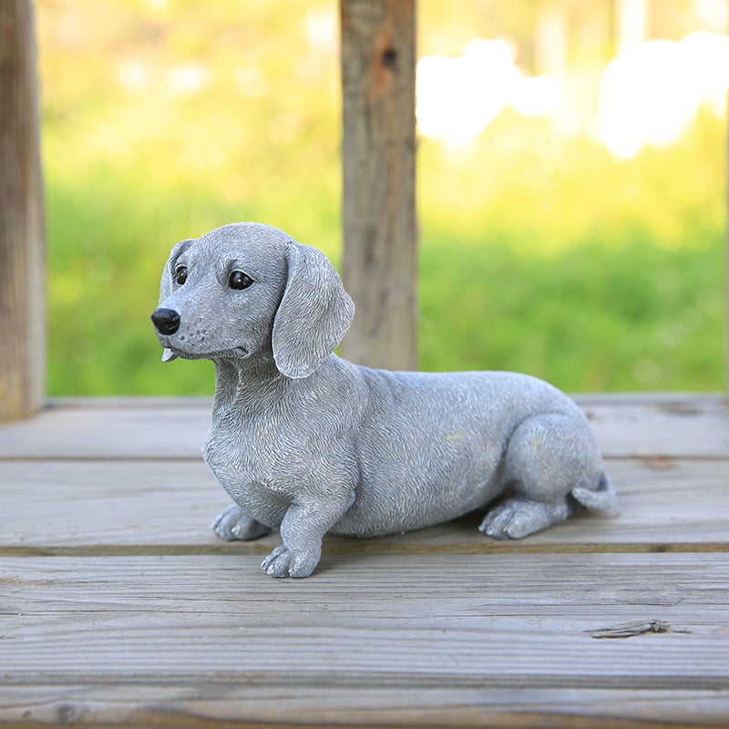 Dachshund műgyanta szobor kültéri kerthez, fényes felülettel — Only High márka, privát címke elérhető