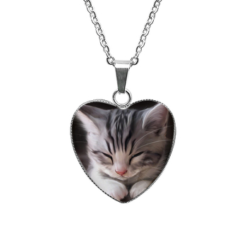 Огърлица с котешка висулка от неръждаема стомана, ръчна изработка, кръстова верига, висулка от 304 неръждаема стомана, тегло 12 g, винтидж стил