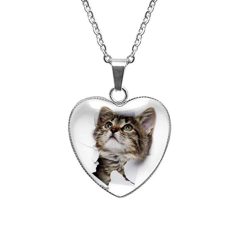 Огърлица с котешка висулка от неръждаема стомана, ръчна изработка, кръстова верига, висулка от 304 неръждаема стомана, тегло 12 g, винтидж стил