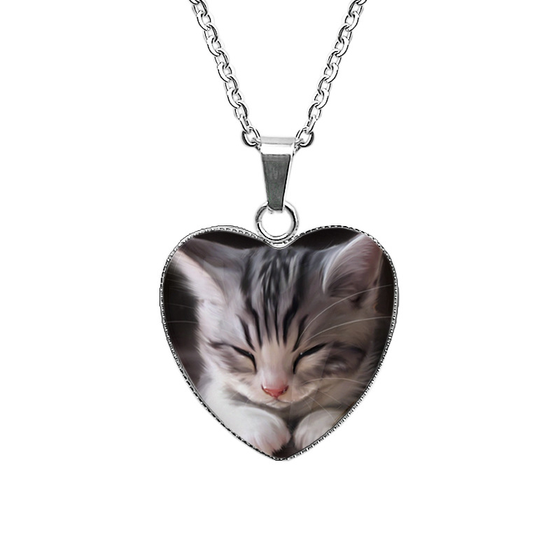 Огърлица с котешка висулка от неръждаема стомана, ръчна изработка, кръстова верига, висулка от 304 неръждаема стомана, тегло 12 g, винтидж стил