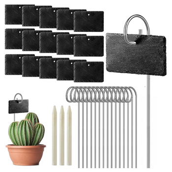 Etichete pentru plante din ardezie naturală cu sârmă din oțel inoxidabil; potrivite pentru flori, arbuști, legume și pomi fructiferi