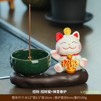 Maneki-neko füstölő tartó, gyanta anyagból, rajzfilmszerű stílus, Wisdom Forest márka, ideális ajándék