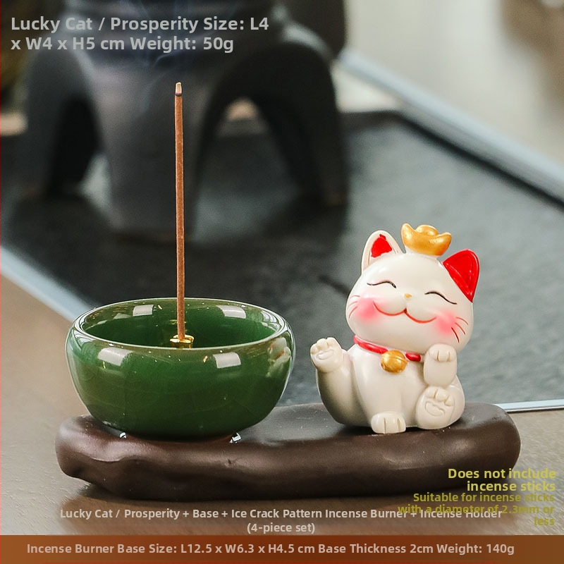 Maneki-neko füstölő tartó, gyanta anyagból, rajzfilmszerű stílus, Wisdom Forest márka, ideális ajándék