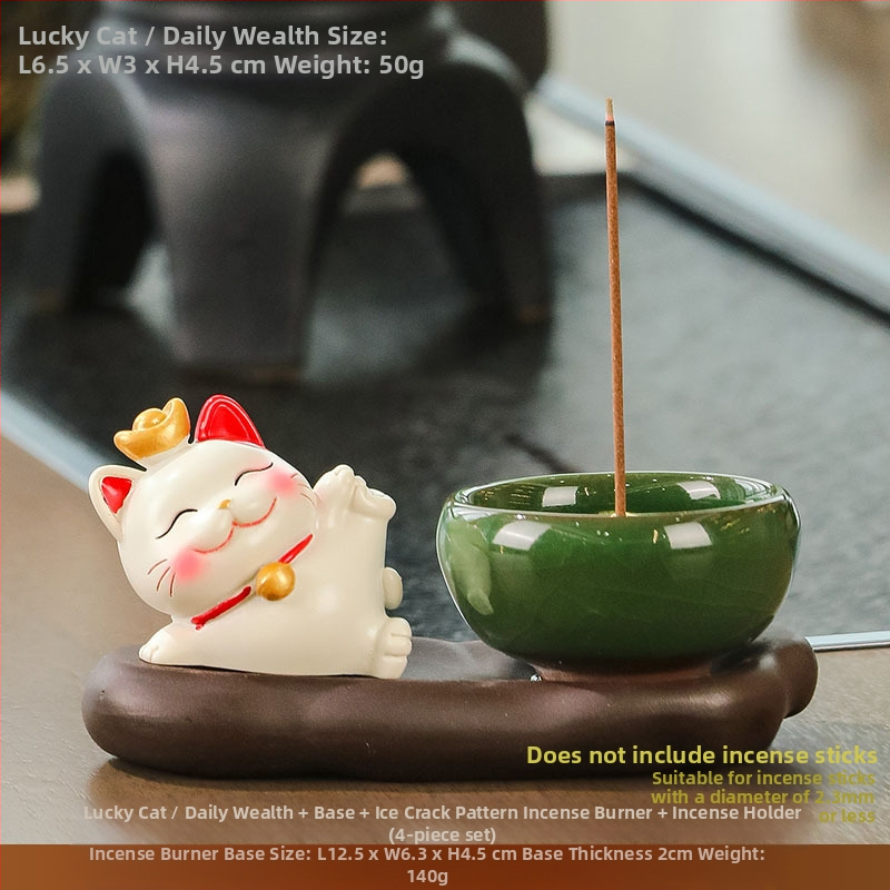 Maneki-neko füstölő tartó, gyanta anyagból, rajzfilmszerű stílus, Wisdom Forest márka, ideális ajándék