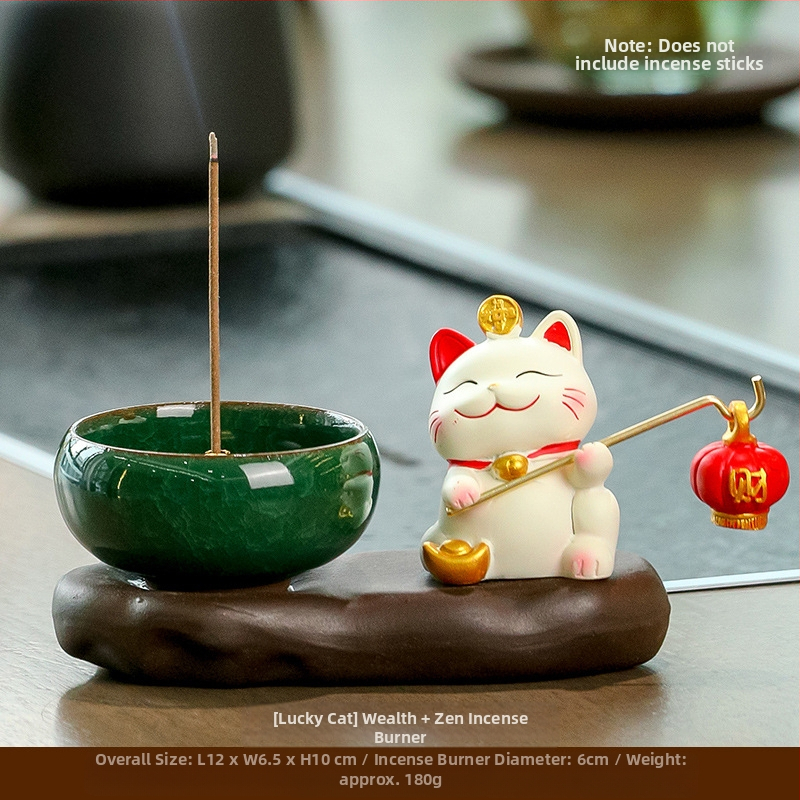 Maneki-neko füstölő tartó, gyanta anyagból, rajzfilmszerű stílus, Wisdom Forest márka, ideális ajándék