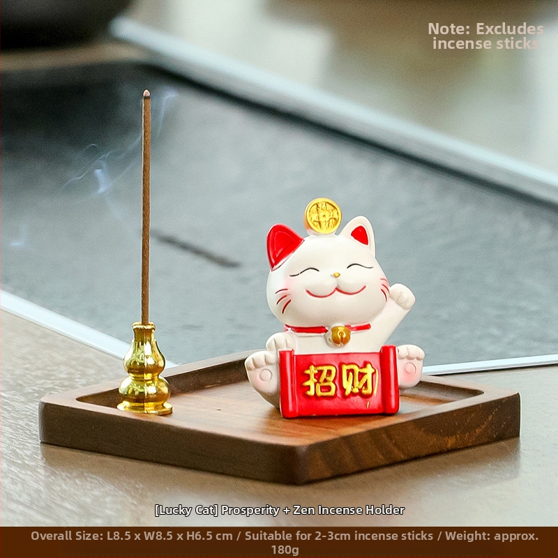 Maneki-neko füstölő tartó, gyanta anyagból, rajzfilmszerű stílus, Wisdom Forest márka, ideális ajándék