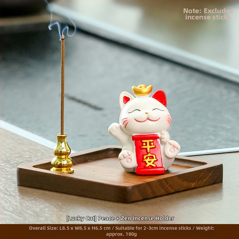 Maneki-neko füstölő tartó, gyanta anyagból, rajzfilmszerű stílus, Wisdom Forest márka, ideális ajándék