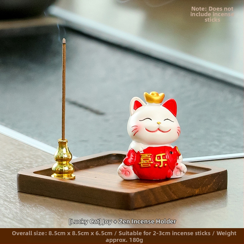 Maneki-neko füstölő tartó, gyanta anyagból, rajzfilmszerű stílus, Wisdom Forest márka, ideális ajándék