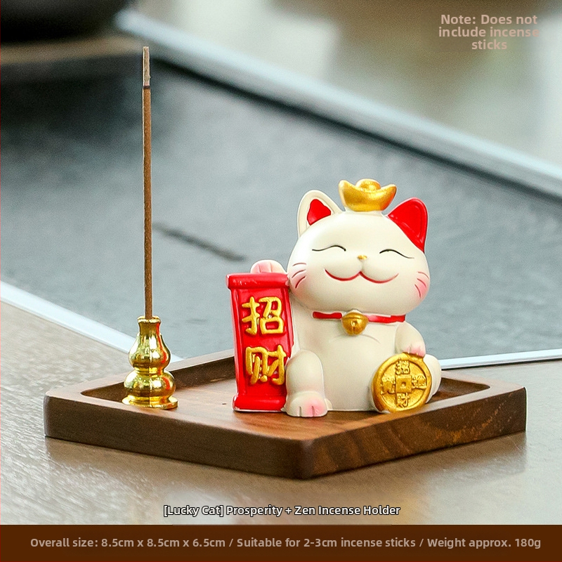 Maneki-neko füstölő tartó, gyanta anyagból, rajzfilmszerű stílus, Wisdom Forest márka, ideális ajándék