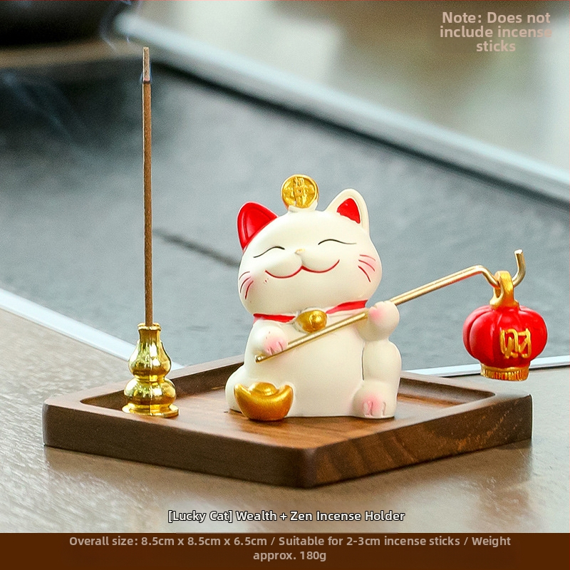 Maneki-neko füstölő tartó, gyanta anyagból, rajzfilmszerű stílus, Wisdom Forest márka, ideális ajándék