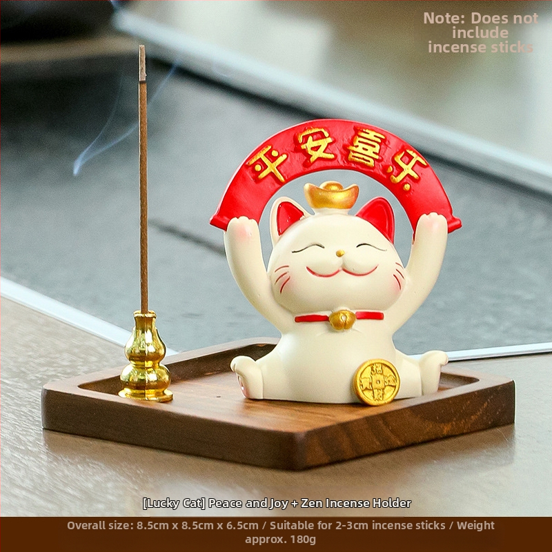 Maneki-neko füstölő tartó, gyanta anyagból, rajzfilmszerű stílus, Wisdom Forest márka, ideális ajándék