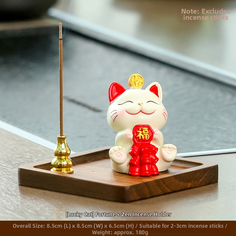 Maneki-neko füstölő tartó, gyanta anyagból, rajzfilmszerű stílus, Wisdom Forest márka, ideális ajándék