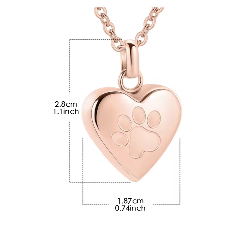 Širdies formos titano plieno kaklo papuošalas gyvūno atminimui su atidaromu kvepalų buteliuku, poliruota apdaila