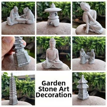 Μίνι άγαλμα Βούδα για ενυδρείο, διακοσμητικό πέτρινο Βούδα με Wenchang Pavilion, διακόσμηση βραχώδους κήπου