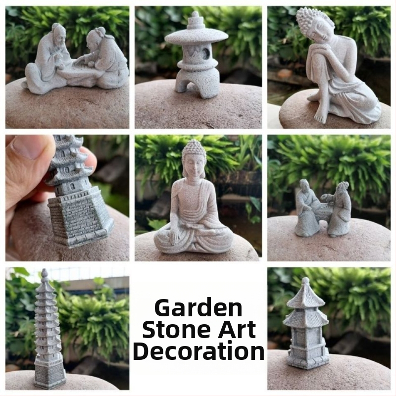 Μίνι άγαλμα Βούδα για ενυδρείο, διακοσμητικό πέτρινο Βούδα με Wenchang Pavilion, διακόσμηση βραχώδους κήπου