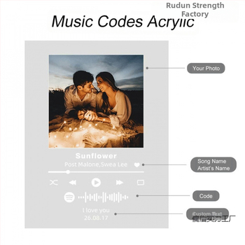 Акрилна музикална нощна лампа с фоторамка, дървена основа, модел YYDP, модерен минималистичен стил