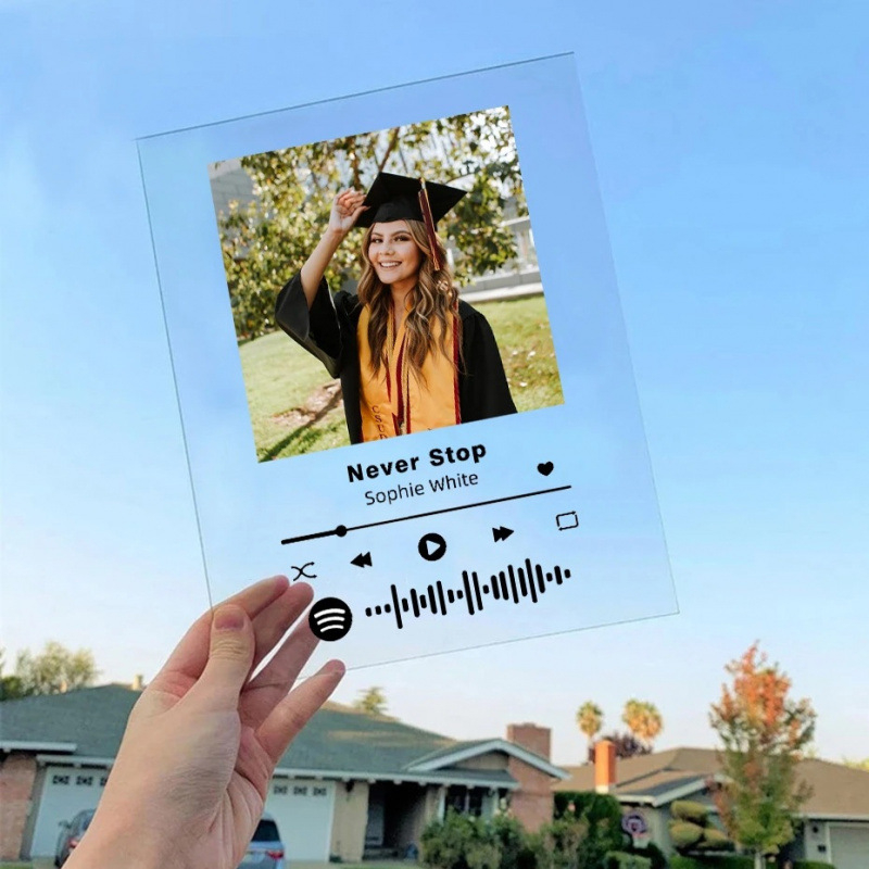 Акрилна музикална нощна лампа с фоторамка, дървена основа, модел YYDP, модерен минималистичен стил