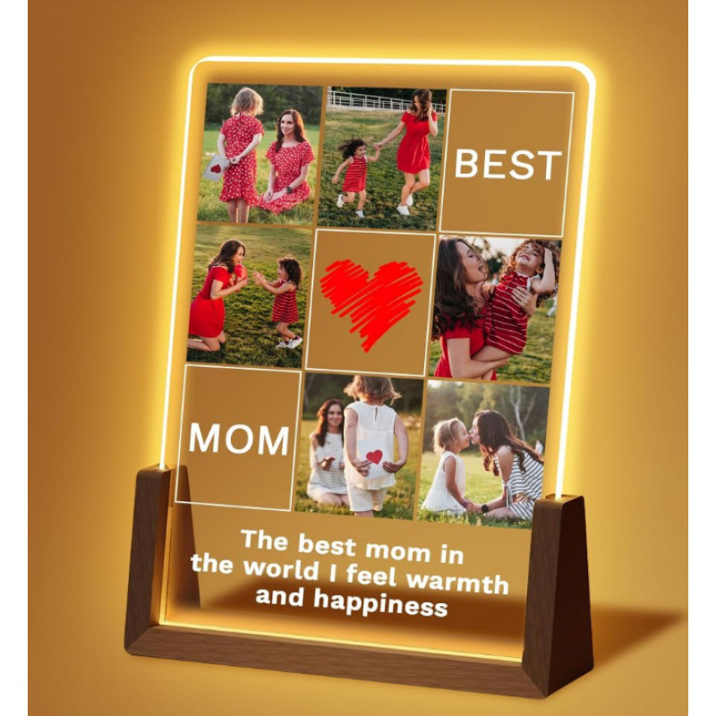 Акрилна музикална нощна лампа с фоторамка, дървена основа, модел YYDP, модерен минималистичен стил