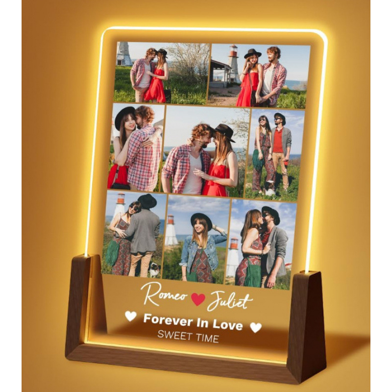 Акрилна музикална нощна лампа с фоторамка, дървена основа, модел YYDP, модерен минималистичен стил