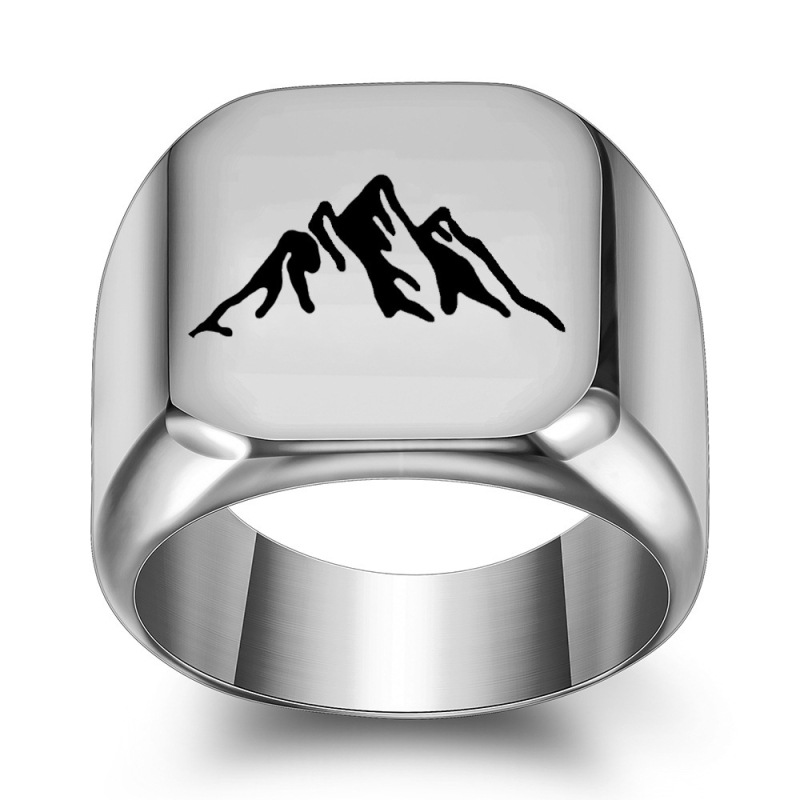 Пръстен от титаниева стомана, квадратна форма, планински модел, мъжки ретро-пънк стил