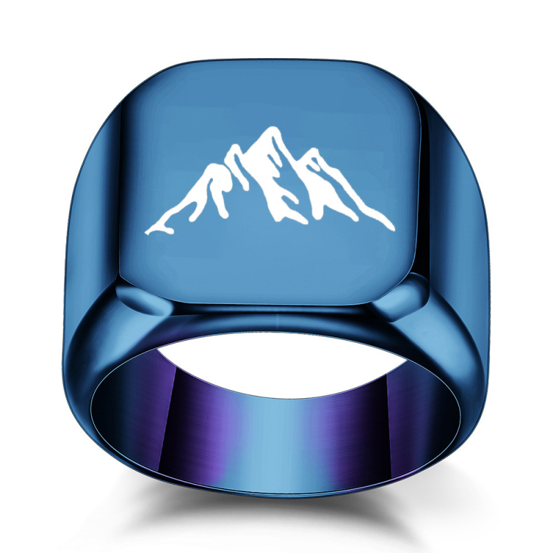 Пръстен от титаниева стомана, квадратна форма, планински модел, мъжки ретро-пънк стил