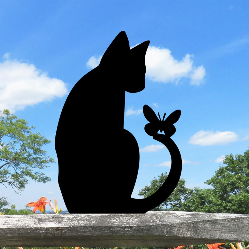 Kovácsoltvas macska kertdísz - modern minimalista stílus (Anyag: Vas; Márka: Yiwo; Kategória: Állatok; Alkalmazási terület: Kert; Stílus: Modern minimalizmus)