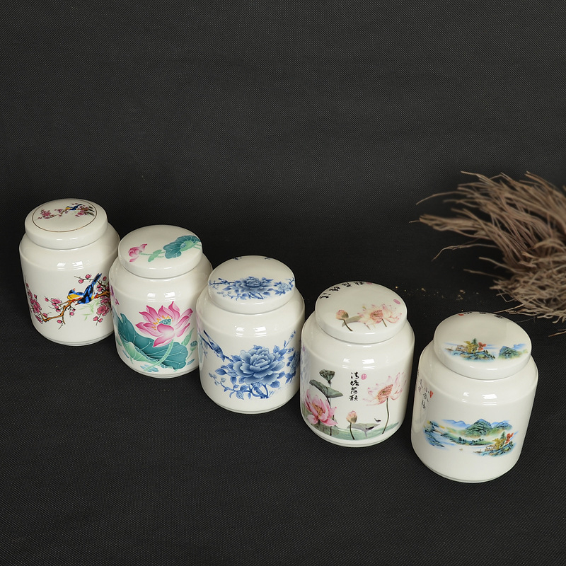 Kerámiás teatároló kanna festett glazúrral, Shangwan ceramics, tájkép virág minta, hermetikus teátároló edény