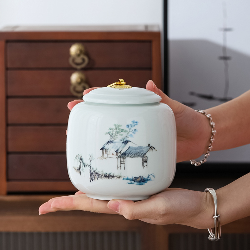 Kerámiás teás edény overglaze felülettel, The Way of Porcelain, Új kínai stílus, Táj mintázat