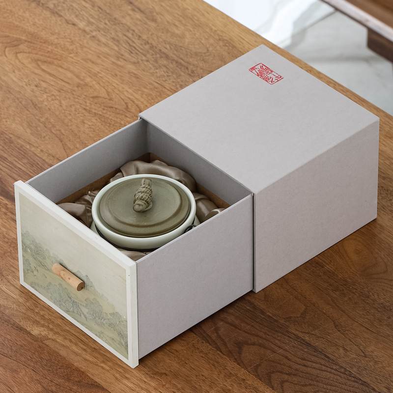 Kerámiás teás edény overglaze felülettel, The Way of Porcelain, Új kínai stílus, Táj mintázat