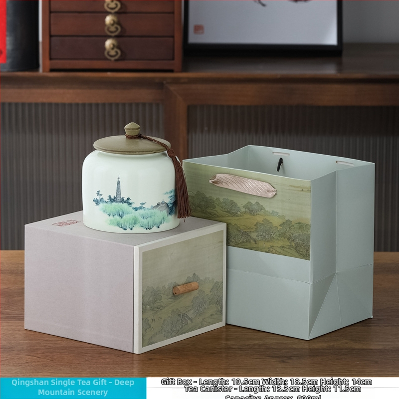 Kerámiás teás edény overglaze felülettel, The Way of Porcelain, Új kínai stílus, Táj mintázat